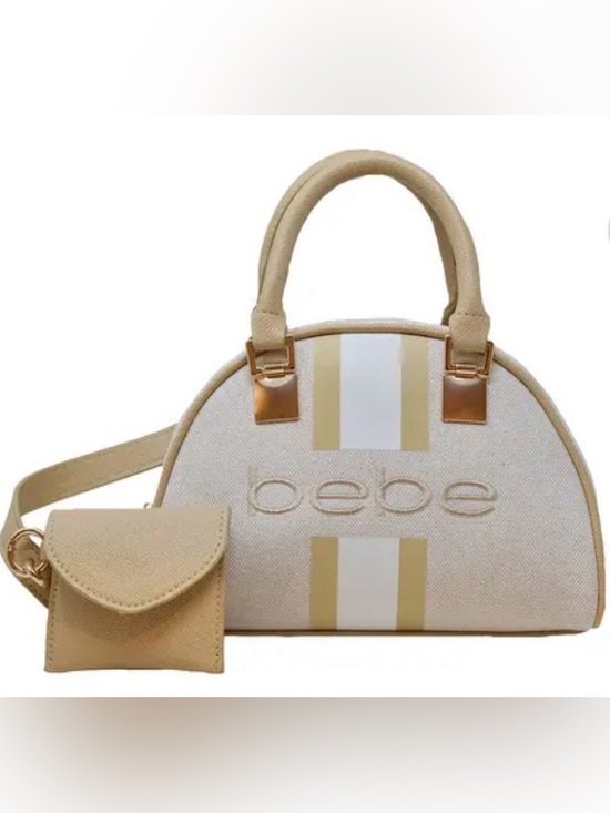 bebe Handbags - bebe Cream and Tan Dome Satchel with Coin Pouch